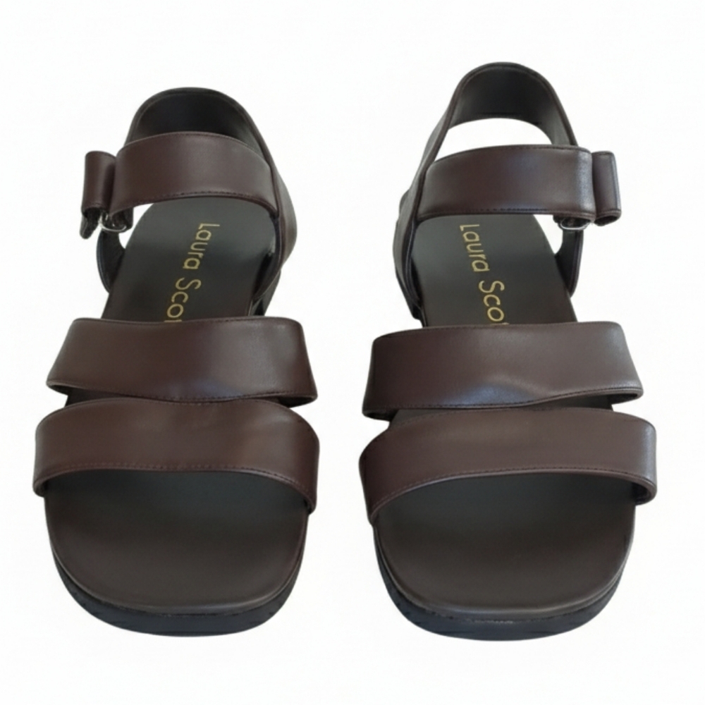Laura Scott Lynette Brown Leather Velcro Backstrap Sandals Size 9